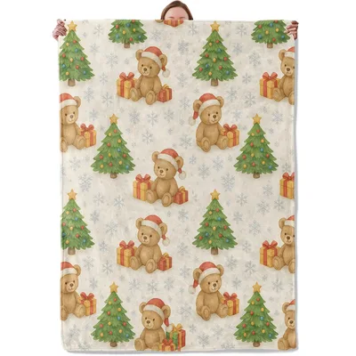 Christmas Teddy Bear Pattern Blanket: Festive Bears and Trees