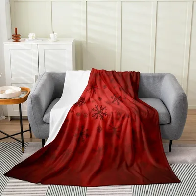 Red Snowflake Winter Pattern Blanket features a deep red hue