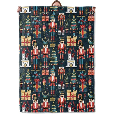 Vintage Nutcracker Holiday Pattern Blanket for Classic Christmas Decor