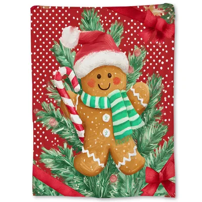 Gingerbread Man with Candy Cane Blanket: Festive Holiday Throw