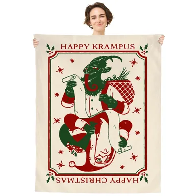 Happy Krampus Christmas Card Blanket: Vintage Green Demon Design