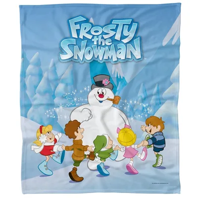 Snowman Dancing with Children Blanket: Frosty and Kids Fleece Design