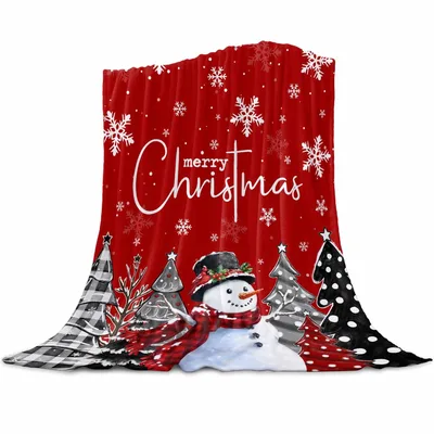 Merry Christmas Snowman Plaid Blanket features a festive