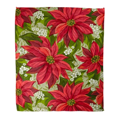 Red Poinsettia Christmas Flowers Blanket: Festive Floral Throw
