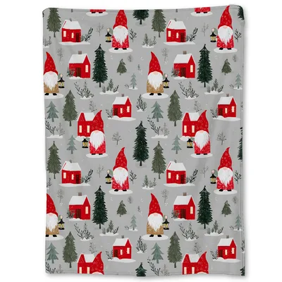 Christmas Gnomes and Red Houses Blanket: Nordic Winter Village Design