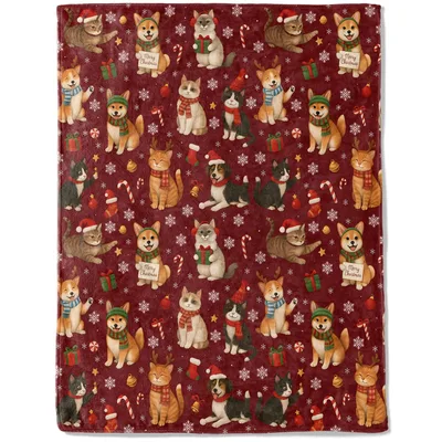 Cats and Dogs Christmas Blanket: Festive Pet Holiday Throw Design