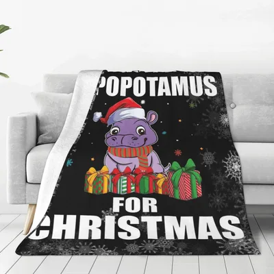 Hippopotamus for Christmas Blanket: Festive Purple Hippo with Gifts