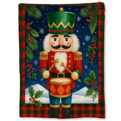 Christmas Nutcracker Drummer Blanket featuring a red-coated soldier