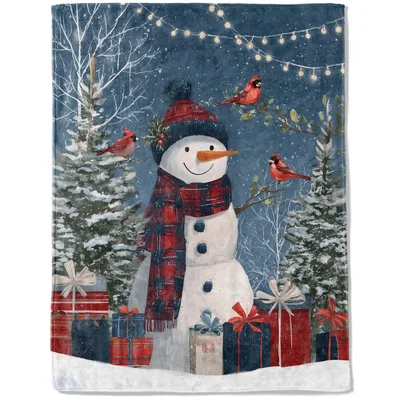 Snowman Christmas Forest Night Blanket featuring a smiling snowman