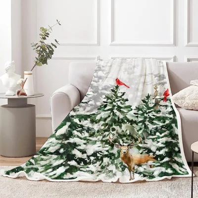 Winter Pine Forest with Cardinal Blanket: Cozy Holiday Nature Design