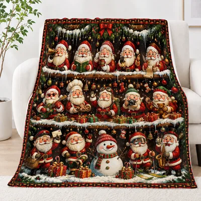 Rows of Santa Claus Blanket featuring fifteen festive characters