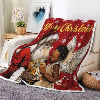 Merry Christmas Angel Snowflakes Blanket featuring a vintage Santa