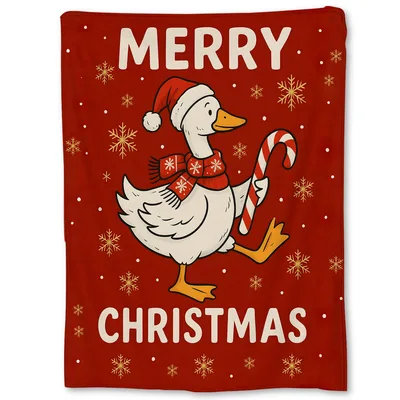 Merry Christmas Goose Blanket: Festive Duck with Candy Cane Design