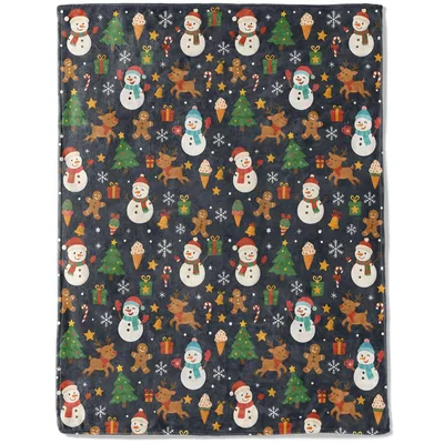 Snowman Reindeer Gingerbread Pattern Blanket