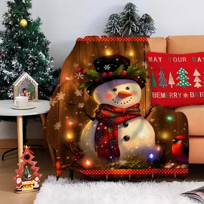 Lighted Snowman Christmas Scene Blanket: Festive Winter Art