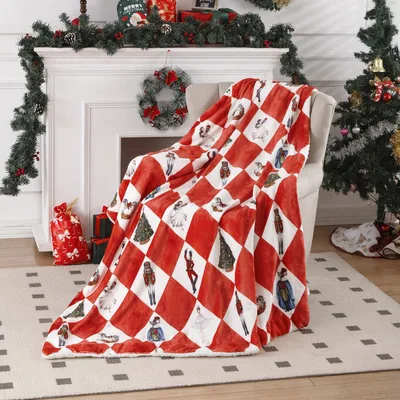Red and White Diamond Blanket: Nutcracker Christmas Pattern