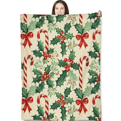 Candy Cane and Holly Blanket: Classic Holiday Pattern with Bows