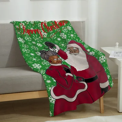 Black Santa Claus Christmas Blanket: Festive Mr. and Mrs. Design