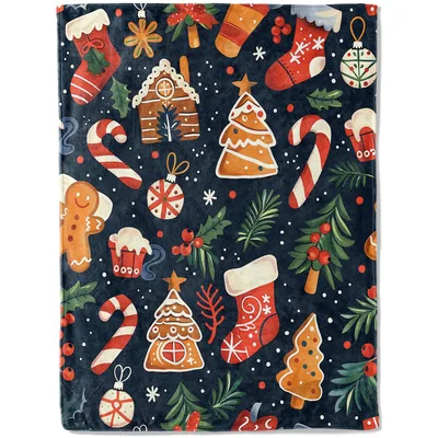 Gingerbread Cookies Candy Canes Blanket: Festive Holiday Print