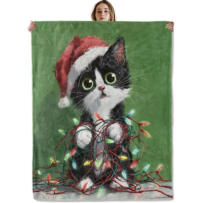 Christmas Kitten in Santa Blanket: Festive Cat with Lights