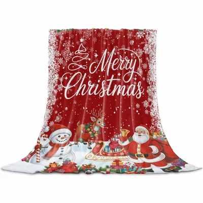 Merry Christmas Snowman Santa Scene Blanket for Holiday Cozy Vibes