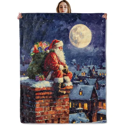 Santa on Chimney Night Blanket featuring Santa Claus sitting