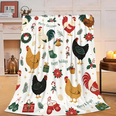 Christmas Chickens Holiday Greetings Blanket: Festive Poultry Design