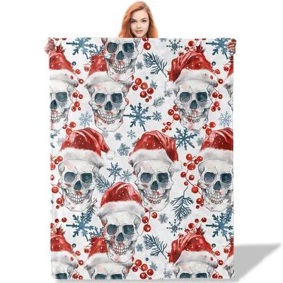 Christmas Skulls in Santa Hats Blanket: Gothic Holiday Design
