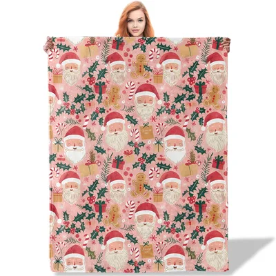 Santa Faces Festive Pattern Blanket for Holiday Coziness