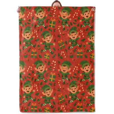 Christmas Elves Pattern Blanket featuring cheerful cartoon elves
