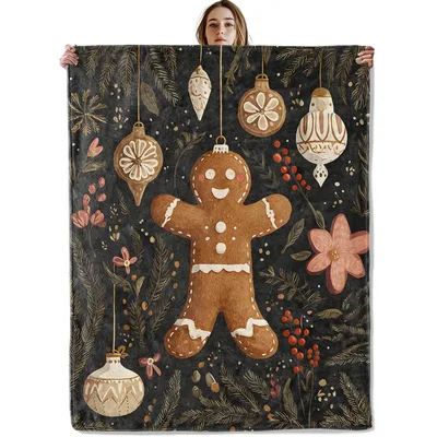 Gingerbread Man and Ornaments Blanket: Rustic Holiday Cheer