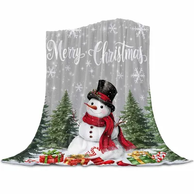 Merry Christmas Snowman Scene Blanket featuring a cheerful snowman