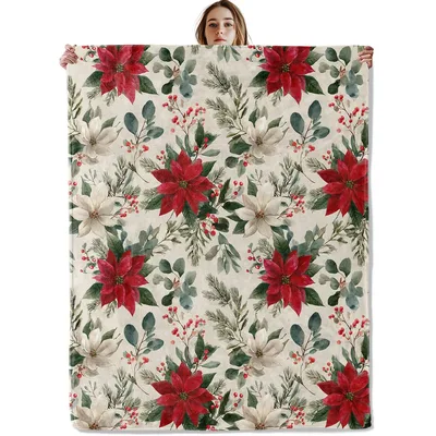 Poinsettia Floral Christmas Pattern Blanket