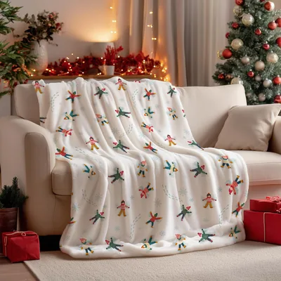 Snow Play Figures Pattern Blanket: Cozy Winter Fun for Your Couch