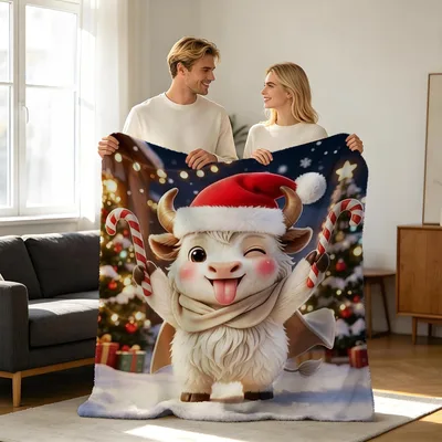 Highland Cow Christmas Blanket: Festive Shaggy Cow with Candy Canes