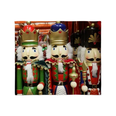 Nutcracker Soldiers Blanket: Row of Wooden Holiday Figures