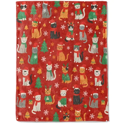 Christmas Cats and Trees Blanket: Feline Holiday Pattern