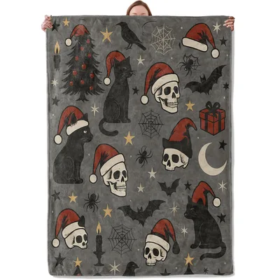 Gothic Cats Skulls Blanket featuring spooky skulls
