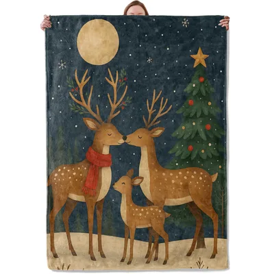 Christmas Deer Family Under Blanket: A Cozy Holiday Reindeer Scene