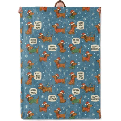 Dachshund Christmas Holiday Pattern Blanket for Sausage Dog Lovers