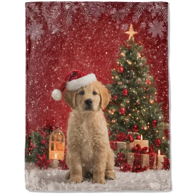 Golden Puppy Christmas Tree Blanket featuring a golden retriever