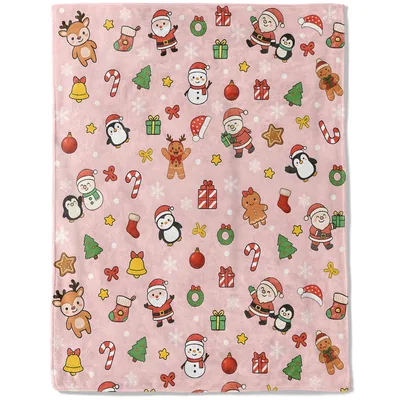 Christmas Penguins Santa Pattern Blanket