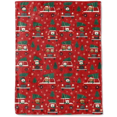 Christmas Cars and Snowmen Blanket: Festive Vehicles with Bear Drivers