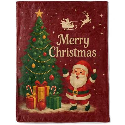 Merry Christmas Tree and Santa Blanket for Holiday Coziness