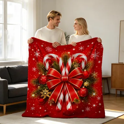 Candy Cane Bow Ornament Blanket: Festive Holiday Design