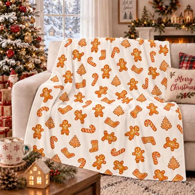 Gingerbread Men Pattern Blanket features festive gingerbread