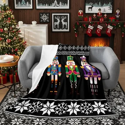 Nutcracker Soldiers Christmas Blanket: Pixel Art Holiday Throw