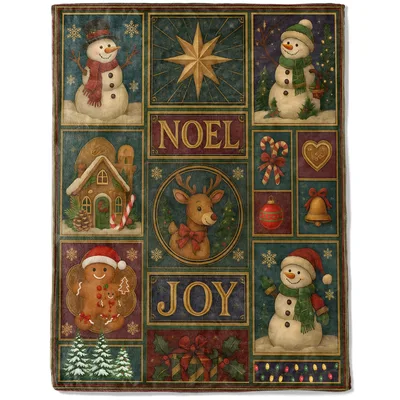 Noel Joy Vintage Christmas Blanket features retro tiles