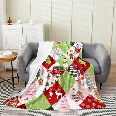 Christmas Patchwork Deer Snowman Blanket: Festive Holiday Quilt Design