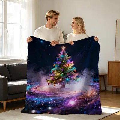 Galaxy Christmas Tree Glow Blanket: Cosmic Holiday Art